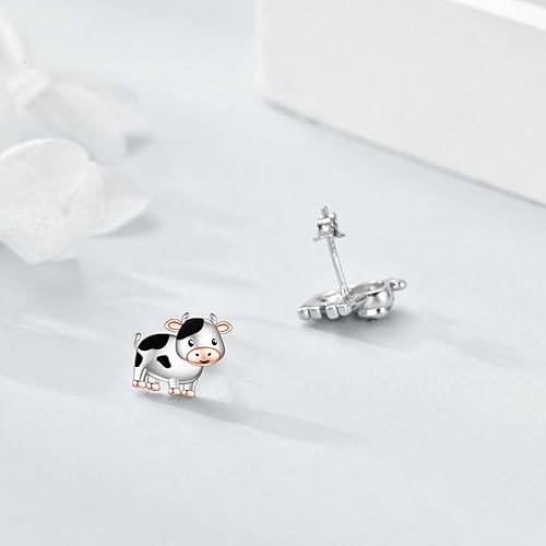 Miniatura 6 de POPLYKE Aretes de tuerca de vaca de las tierras altas, vaca, abeja, ajolote, lobo, plata de ley 925, aretes de vaca para mujer, regalos de vaca,