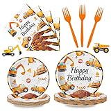 100 Pcs Construction Birthday Party Supplies - Construction Themed Plates and Napkins Forks Set, Disposable...