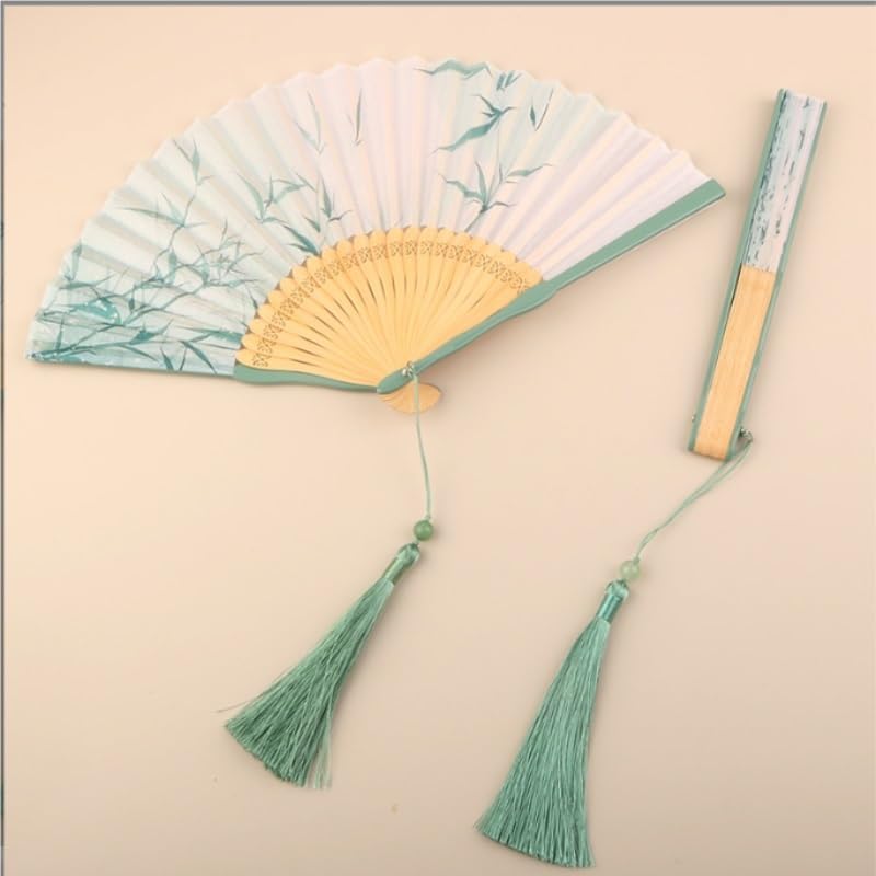Green ink wash folding fan natural material wearing accessories