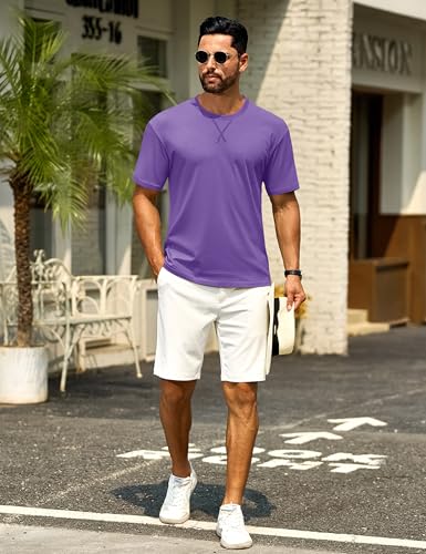 Cotrasen Men's T Shirts Cotton Drop Shoulder Short Sleeve Shirts for Men Casual Soft Comfort Loose Fit Mens Summer Tee Shirts