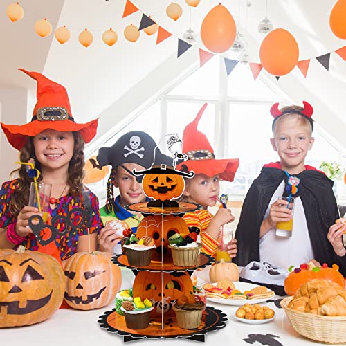 Halloween Cupcake Stand Decoration 3 Tier Halloween Cardboard Cupcake Holder Halloween Party Pumpkin Witch Cupcake Tower For For Halloween Trick Or Treat Birthday Baby Shower Party Decor (Pumpkin) #TOP4