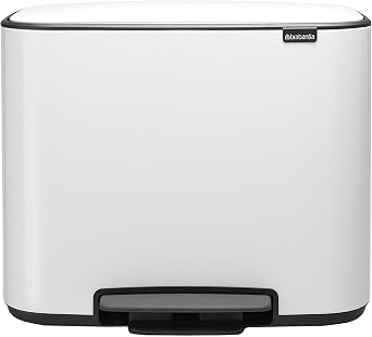 Brabantia Bo Pedal Bin - 3 x 11L Inner Buckets White Waste/Recycling Kitchen Bin with Removable Compartments - Free Bin Bags