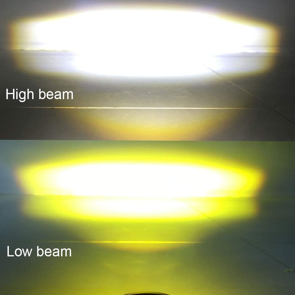Faro Delantero LED Moto, Foco led Tractor, Faro Auxiliar Offroad, DC 12V 24V, 20W, Luz Blanca y Luz Amarilla Combinadas, Luz Antiniebla led para Coche, Camión y ATV, 2 Modos, 2 Piezas