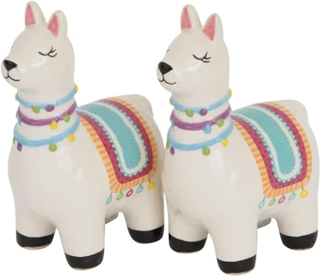 Llama Cruet Set - Salt and Pepper Pots / Shakers - White /Multicoloured