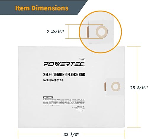 Vista 9 de POWERTEC 500438 Bolsa de filtro para Festool CT SYS 5PK, para Festool CT SYS, extractor de polvo CTC SYS, bolsas de vacío de repuesto, bolsas