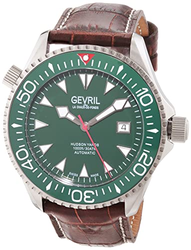 Gevril 48806-2 Men's Hudson Yards Automatic Watch, Genuine Handmade Brown Italian Leather Strap