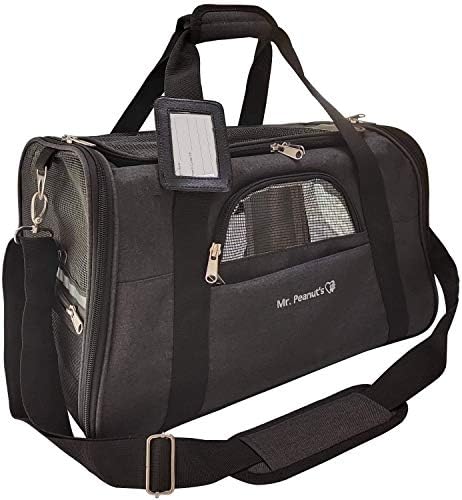 Mr. Peanut's Premium Airline Approved Soft Sided Pet Carrier - 18LX10WX11H Luxury Travel Tote with Premium Brand Auto Self Locking Zippers, Plush Faux Fleece Bed with Strong Plywood Base Insert