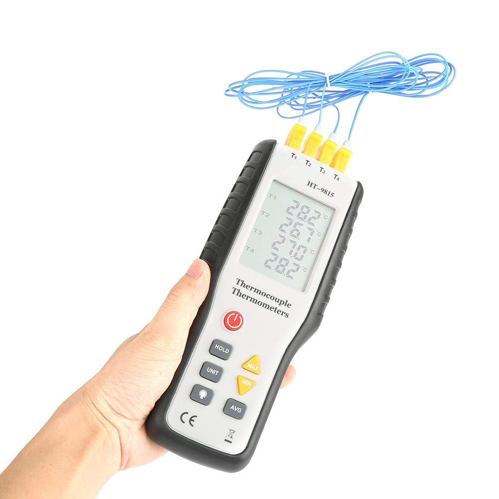 Akozon Termocoppia termometro digitale HT-9815 4 canali, sensore termocoppia tipo K, termometro, LCD a lettura istantanea con sensore sonda -328 ° F ~ 2501 ° F (- 200 ° C ~ 137