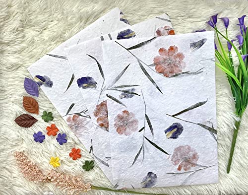 Handmade Thick Mulberry Paper Sheets, Painting, Writing, Decorative Paper, Craft Paper, Card Making Paper Diy Craft, A4, 20Pcs (Butterfly Pea Flowers, Starburst Flowers And Glass) #TOP6