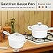 Enameled Cast Iron Sauce Pan with Lid, Leonyo 2 Quart Saucepan with Lid, Small Enamel Cast Iron Dutch Oven Kitchen Cookware for All Cooktops Making Pasta Sauce, Soup, Milk - Up to 500°F & White
