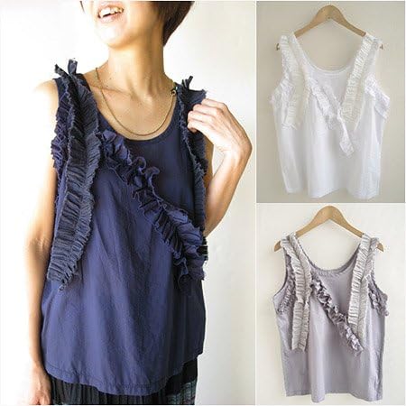 Amazon フリル飾りのおしゃれタンクトップ 白 グレイ ネイビー Navy キャミソール タンクトップ 通販
