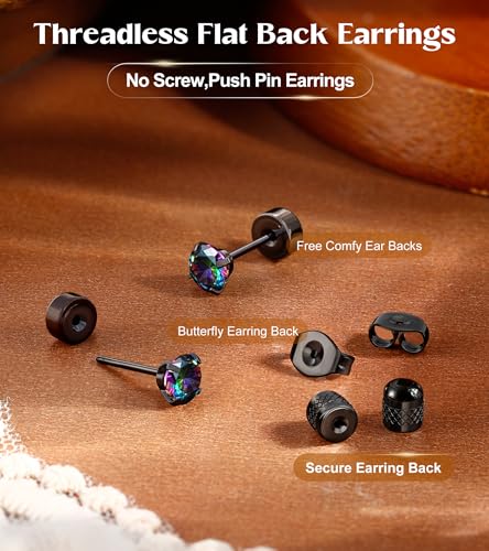 G23 Titanium Threadless Flat Back Earrings-Hypoallergenic 6A Cubic Zirconia Earrings Studs for Men-Trendy 20G Flatback Push Pin Cartilage Earring for Helix Tragus Piercing4