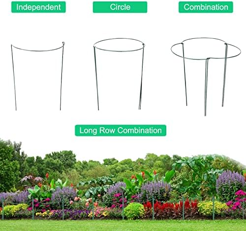 JIALWEN 8 Pack 25×40cm Plant Support Stakes Ring Cages, Metal Garden Plant Stake, Green Half Round Large Plant Supports for Vegetable, Tomato, Peony, Roses, Hydrangea, Flowers