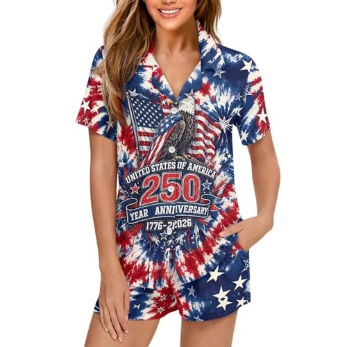 Image of Women's Short Sleeve Sleepwear Button 2 Piece Plus Size Pajamas Casual Soft Stretchy Funny Nightwear with Pockets