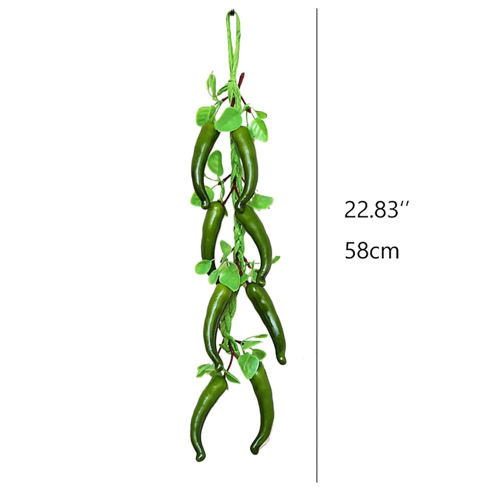 Lovmeety 3 Pcs Artificial Hanging Pepper String, Green Faux Hanging Peppers Garland Fake Pepper Vegetable Vines for Photography Prop Wall Home Kitchen Party Decoration