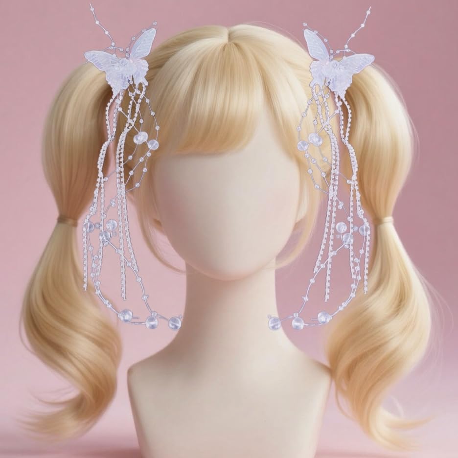 2 Pzas Pinzas para Cabello Mariposa con Borla y Cristal miniatura 5