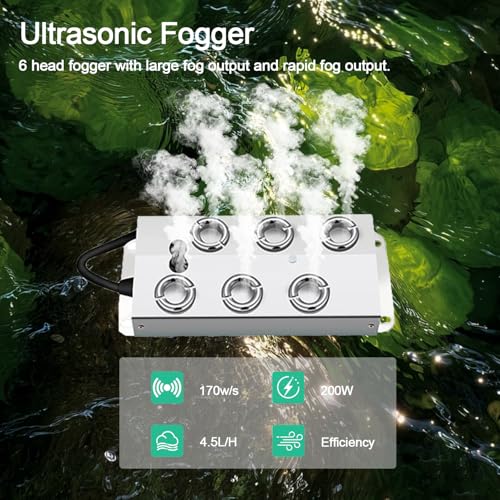 Mist Maker Fogger, 6 Kopf Ultraschall Wasser Mister Nebelmaschine mit Boje & wasserdichte Stromversorgung, 4.5L/H Mister Fogger für Hydroponik Landschaft Gewächshaus Gemüse Konservierung
