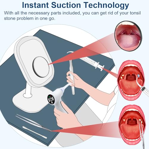Image of Tonsil Stone Remover Tool with 6-Level Suction for Bad Breath Prevention Dental Care Set - 3Pcs Tartar Scrapers, Plaque Remover & Mirror, 304 Stainless Steel Teeth Cleaning Tools (Black)