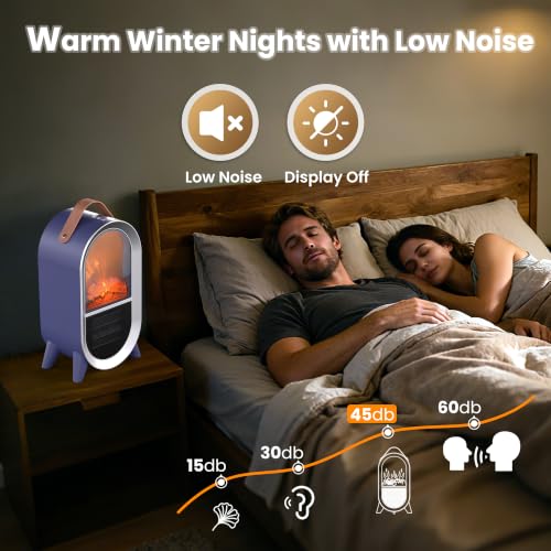 Image of Riseon Portable Electric Fireplace Heater for Home Office, Blue