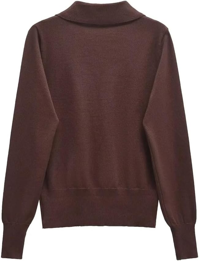 Women Long Sleeve Comfortable Knitting Open Buckle Pullover Sweater Solid Color Temperament Femme Sweater Jumper