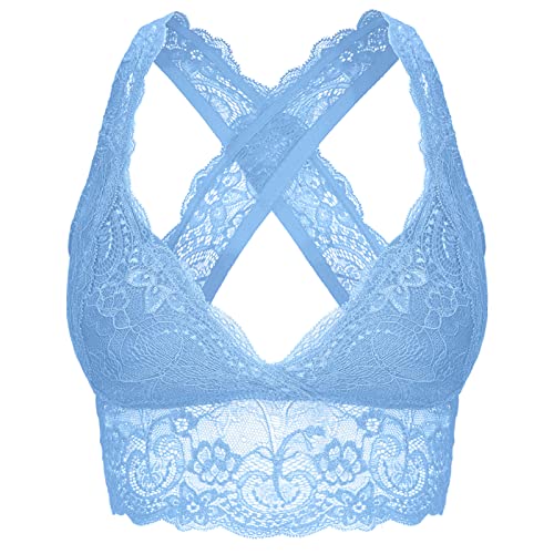 Bralette de encaje azul ahumado SHEKINI top con espalda cruzada para mujer talla M