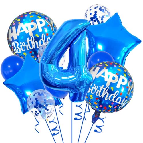 4th Birthday Large Foil Balloons Blue， Balloon Decorations for 4th Birthday Party Boys Birthday Party Decorations Supplies (Blue 4)