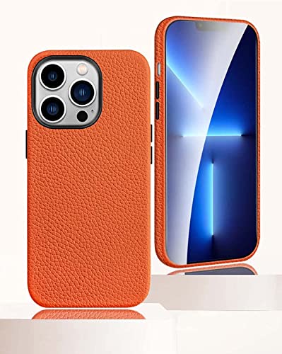 Étui en cuir grainé litchi pour iPhone 13 Pro orange de haute qualité - 5
