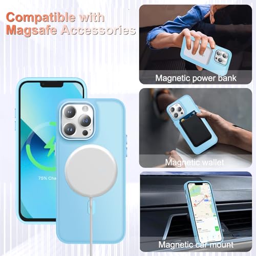Image of YENAPOON for iPhone 12 Pro Max Case, Matte Magnetic Phone Case, Light Blue | Fit for Magsafe, Screen Protector Included, Translucent Frosted Slim Shockproof Protective Cover