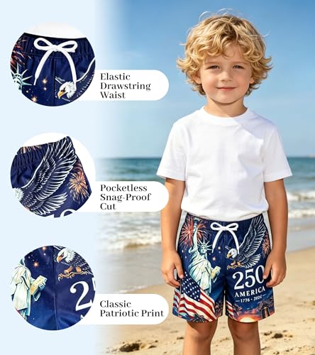 Image of Ithalt Boys 4th of July Swim Trunks 250 Anniversary USA Swimsuits American Flag Beach Swimsuit Toddler Swim Shorts
