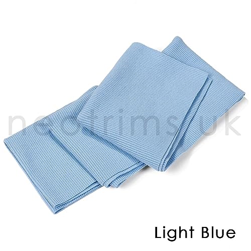 Knit Rib Elastane Waistbands Ribbing Strip, Neotrims Stretch 2 x 2 Fabric Material, Great Recovery Resilient. Use Garment Cuffs, Collars, Welt Edge. 100cms x 20cms Panel. Light Blue, 1 Strip4