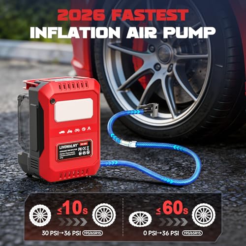 Image of LIVOWALNY 5X Faster Tire Inflator Air Compressor, 160PSI Cordless Air Pump Compatible with Milwaukee 18V Battery with Digital Pressure Gauge, Deflator & Auto Shut-Off for Car, Bicycle (Tool Only)