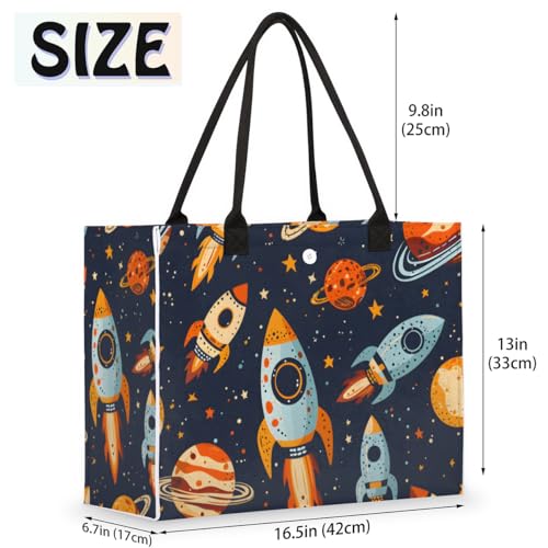 Flying Rocket Planet Tote Bag for Women Large Beach Bag Reusable Tote Bags for Work Travel Beach Shopping2