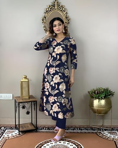 Image of GoSriKi Women's Cotton Blend Printed Kurta with Pant