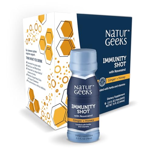 Immunity Support Shots with Organic Ginger + Honey | Vitamins C, D, B6, B12 and Zinc | Liquid Immune Defense Infused with Natural Resveratrol and Spermidine | 6 Pack (2.5 Fl oz)