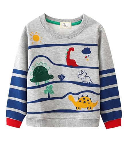 Image of LOKTARC Toddler Boys Graphic Crewneck Sweatshirts 2-Pack, Sizes 2T-7 | Cotton Blend French Terry, Dinosaur, Construction and Shark Graphics, Ribbed Trim, Preschool Daycare Outdoor