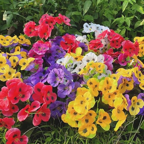 kimbovillea 12 Bundles Artificial Pansy Flowers Faux Plastic Wild Flowers Bushes for Home Kitchen Garden Wedding Table Centerpieces Bouquet Arrangement Indoor Outdoor Decor (Mixed Color - 12Pack)