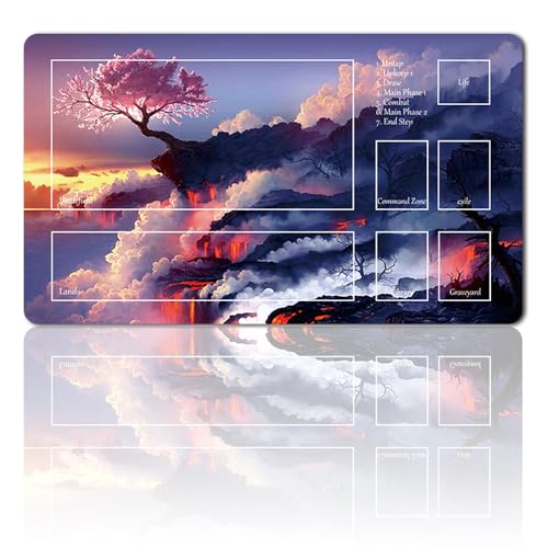 Brettspiel MTG Spielmatten+Kostenlose wasserdichte Tasche,TCG Card Game Table Mat Größe 60X35CM Mouse Pad Kompatibel Mit MTG TCG (Zone-pink Tree-with Zone)