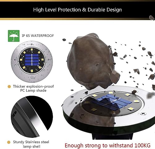 LITVERSE Solar Ground Lights, Solar Disk Lights (8 LEDs /4 Pack) Outdoor Waterproof Solar Garden Lights for Pathway Outdoor in-Ground Lawn Yard Deck Patio Walkway - Warm White