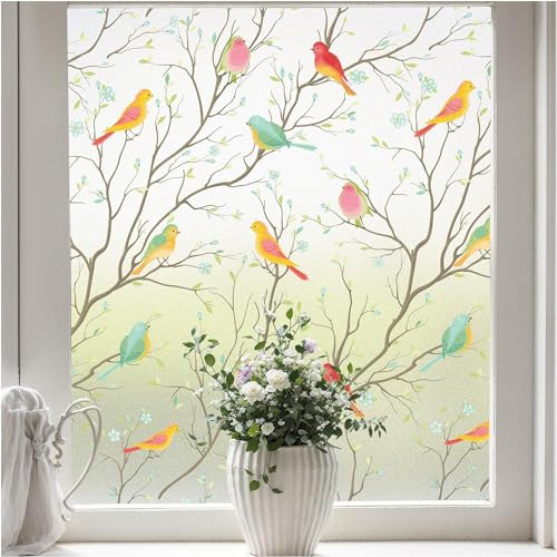 ELTON 3D Window Films Privacy Film Self Adhesive Decorative Film For Bathroom Door Window Heat Control Anti UV 16 X 36 Inches (Chirpy Bird),Multicolour-Vinyl