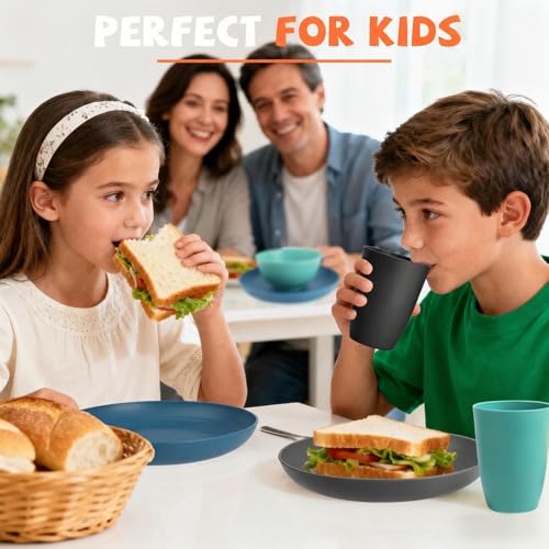 Image of Unbreakable Wheat Straw Dinnerware Set 20 PCS - Kids Plates and Bowls Set for 4,Dishwasher & Microwave Safe Lightweight Toddler Dish Set for Party Camping Kitchen - Calm Tones