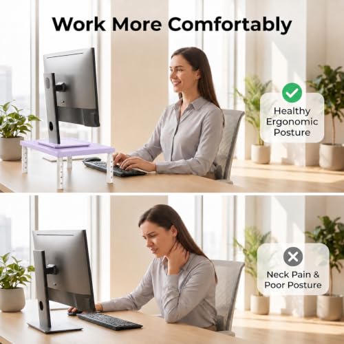 Image of OPNICE Adjustable Monitor Stand Riser for Desk, Wood Computer & Laptop Stand, Desk Organizers and Accessories, Office Desk Accessories & Workspace Organizer for Home Office Supplies, Purple
