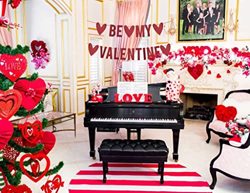 Image of Festiko Red Glitter Valentine's Day Banner, Durable Paper, Rectangular, Happy Valentine's Day Decor