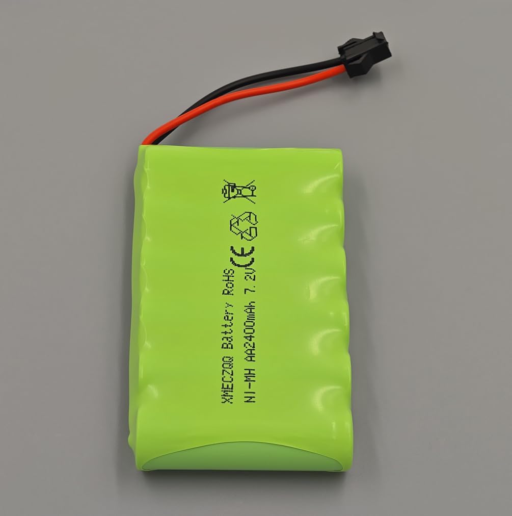 Batterie NiMH 7,2 V 2400 mAh, 2 batteries de secours RC avec fiche SM, convient pour les jouets de télécommande tels que les voitures télécommandées, les véhicules d'ingénierie télécommandés