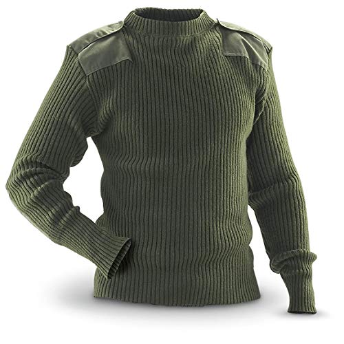 Genuine Issue US Made Wool Commando Sweater, Rib-Knit, Slim Fit, 100% Wool, Epaulets, Olive Drab