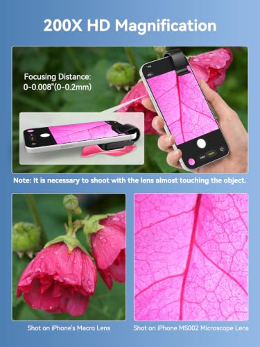 Image of Phone Microscope 200X with LED Light & CPL Filter, Pocket Microscope Camera Attachment for iPhone & Android, No App Needed, STEM Science Gift for Kids, Coin, Jewelry, Plants, Small Objects Inspection
