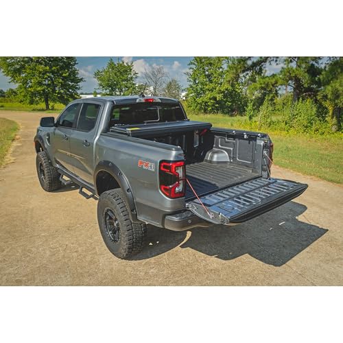 Image of Rough Country Hard Tri-Fold Tonneau Cover for Ford Ranger (2019-2023) - Low-Profile Aluminum Truck Bed Cover, Fits 5' Bed (61 inch)