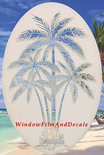 Oval Palm Tree Etched Window Decal Vinyl Glass Cling - 21