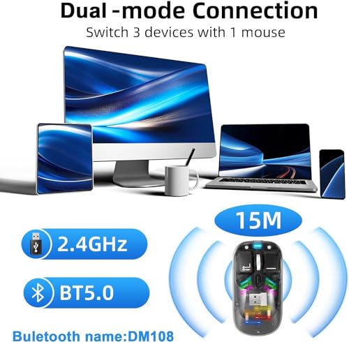 Image of ETZIN Wireless Mouse Tri-Mode 2.4GHz /BT5.0 /BT5.0Bluetooth Silent Rechargeable Mouse with USB Receiver and Type-C Adapter Mouse for Laptop,PC,MacBook,Chromebook,iPad,Tablet EPL-1276KM (Black)