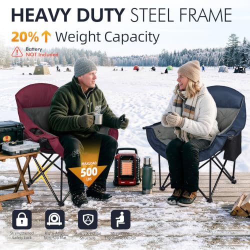 Image of Heated Oversized Camping Chair - Heavy Duty Padded Comfy Warm Outdoor Chair