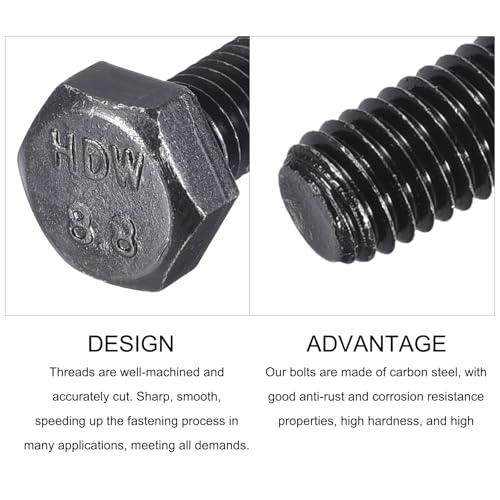 Image of METALLIXITY Hex Bolts (M8-1.25x20mm) 20Pcs, 8.8 Grade Carbon Steel Fully Threaded Black Oxide, Coarse Thread UNC Hex Head Screw Bolt - for Furniture Repair